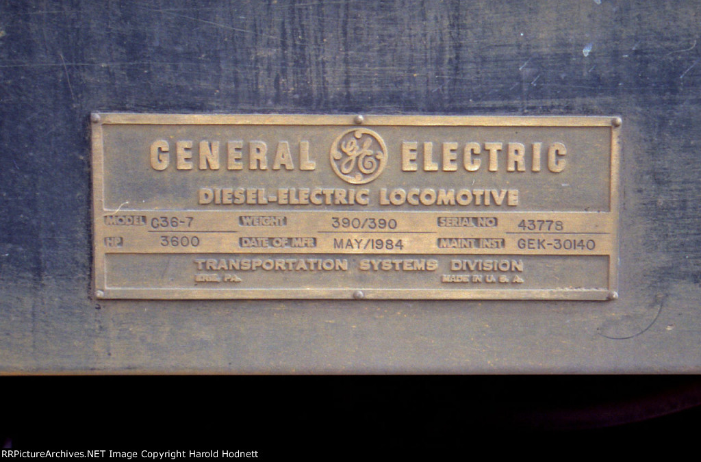 NS 8534 builder's plate